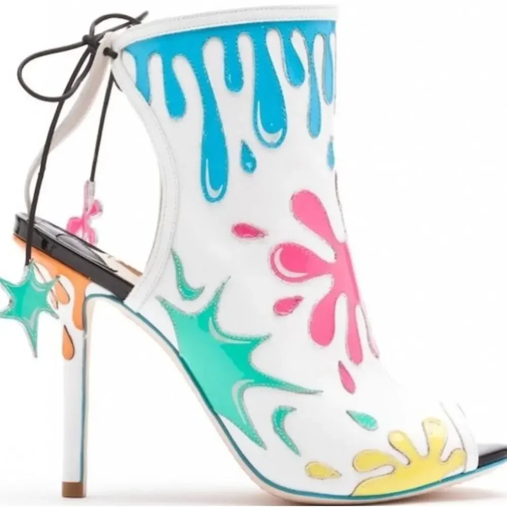 Sophia Webster Arty Party Paint Splatter Heel Tie Back Booties Size 7.5 - Picture 1 of 15